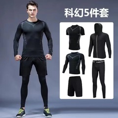 スポーツスーツ男性速乾レオタード氷糸半袖ランニングフィットネスウェア男性トレーニングパンツバスケットボール朝ランニング服