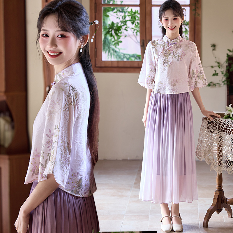 Physical Store Quality 2025 New Young Style Han Dynasty Two-Piece Set New Chinoiserie Retro Improved Cheongsam Suit