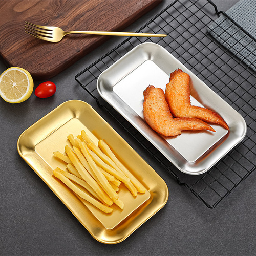 304 Korean barbecue plate snack tray rectangular golden flat plate creative flat bottom dessert plate snack plate