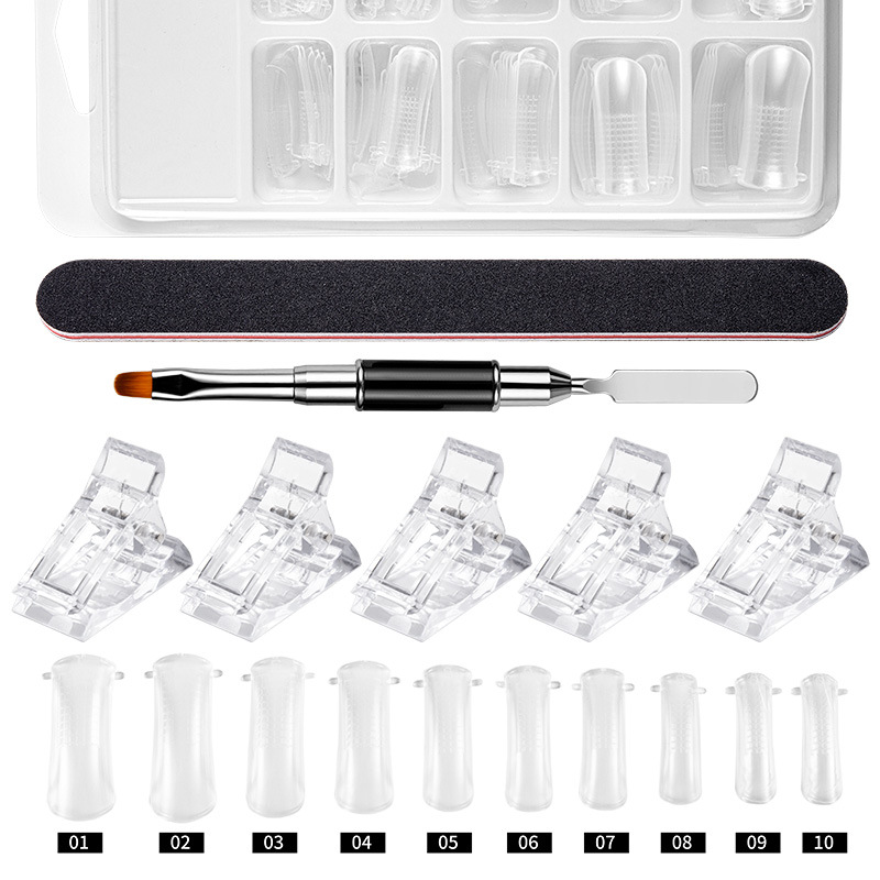 甲片带刻度水晶夹子 美甲延长甲膜套装 光疗笔双头钢推打磨条工具