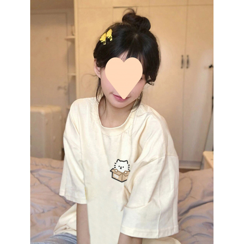 日本の甘い風の子猫の綿の夏の半袖は女子学生の新型のゆったりしていてかわいいです。|undefined