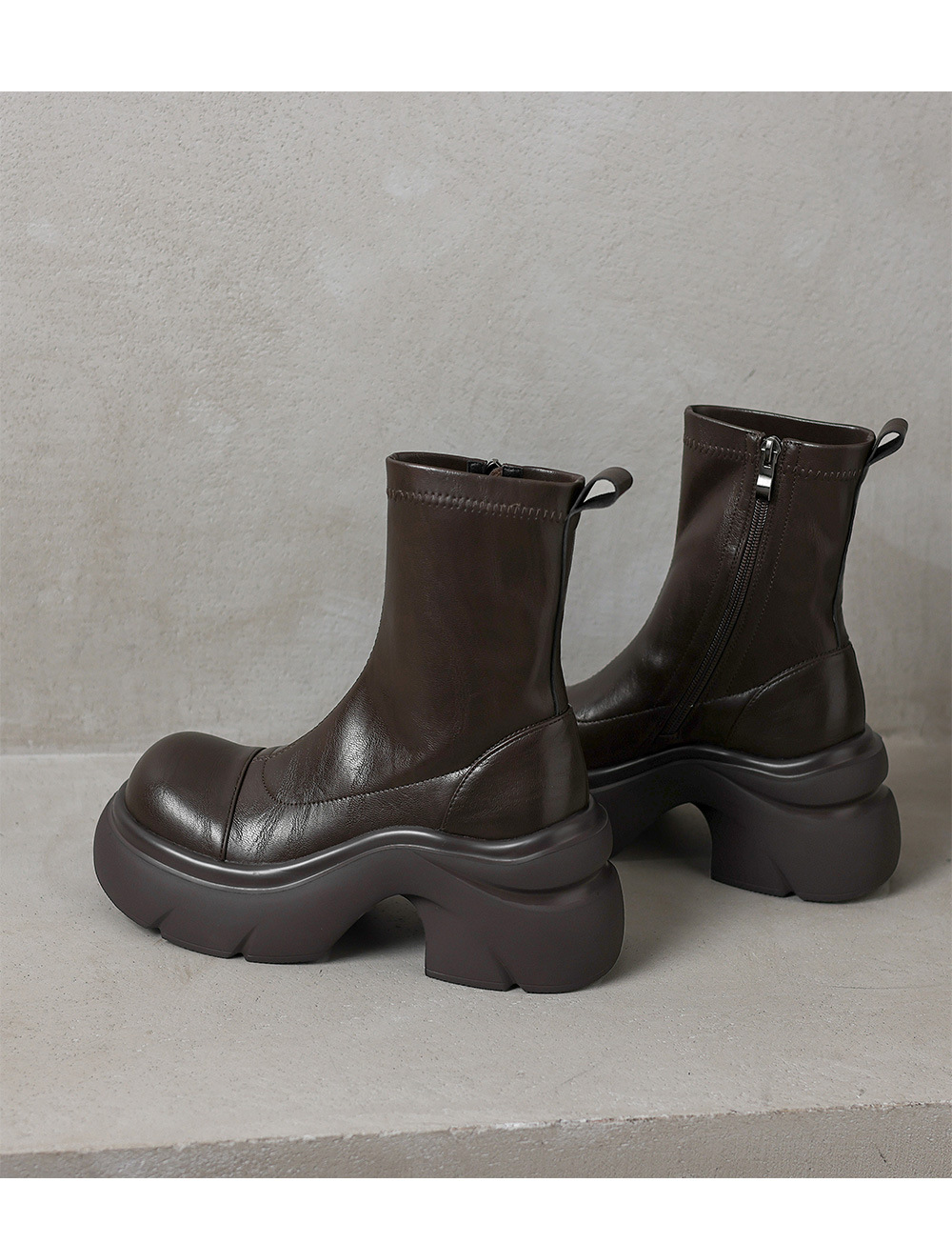 Boot nữ cổ thấp đế dày gót vuông co giãn da thật mùa thu đông — Lớp lót nhung màu nâu, nhung đen, Li đơn màu nâu, Lớp lót đơn màu đen chi tiết 15