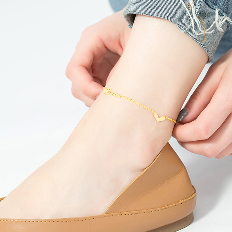 Love Heart-Shaped Titanium Steel Anklet for Women 18K Rose Gold Women's Leg Ring Beach Accessories Jewelry Women's Foot Jewelry Love Heart-Shaped Titanium Steel Anklet for Women 18K Rose Gold Women's Leg Ring Beach Accessories Jewelry Women's Foot Jewelry