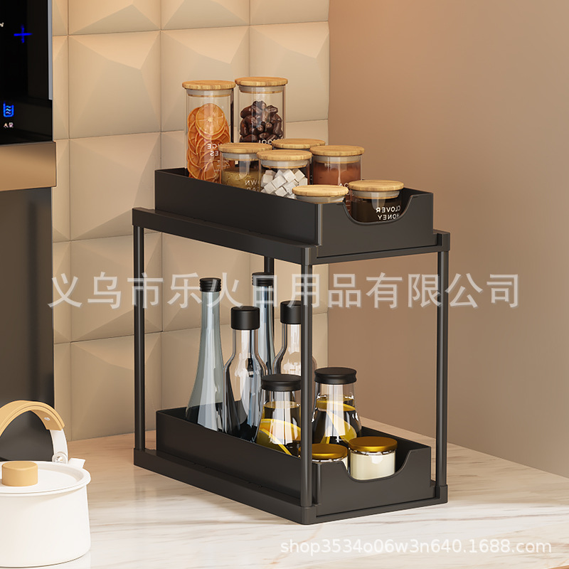 双层抽拉厨房置物架台面调料收纳架分层多功能橱柜下水槽收纳神器