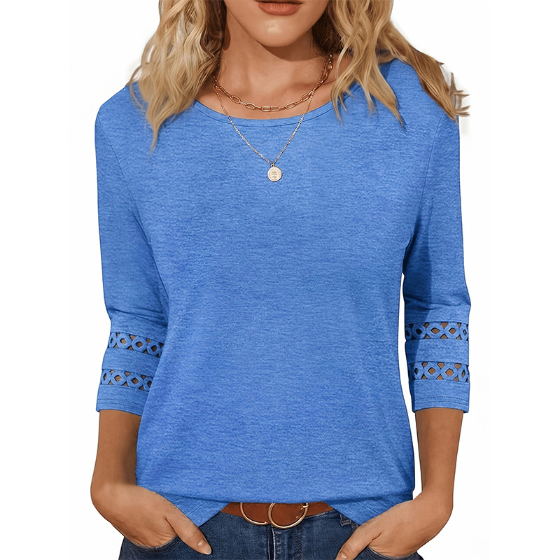 Amazon Women's Comfortable 3/4 Sleeve Top Fashion Lace Patchwork Basic Shirt Casual Round Neck Three-Quarter T-Shirt Amazon Women's Comfortable 3/4 Sleeve Top Fashion Lace Patchwork Basic Shirt Casual Round Neck Three-Quarter T-Shirt