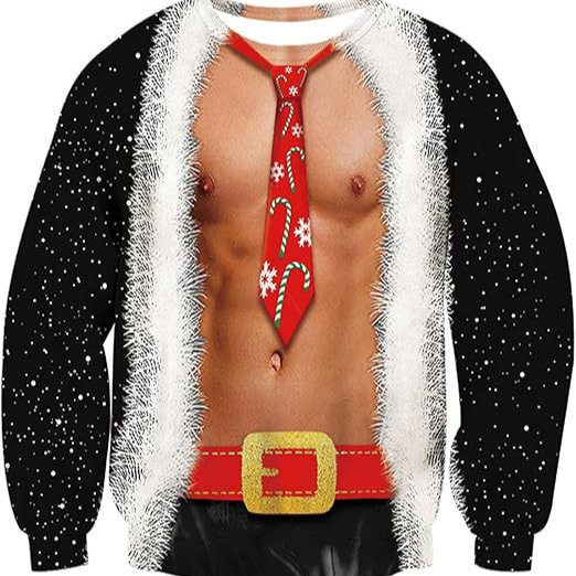 2024 European and American Cross-Border New Christmas 3D Digital Printing Ugly Christmas Round Neck Knitted Sweatshirt Cosplay