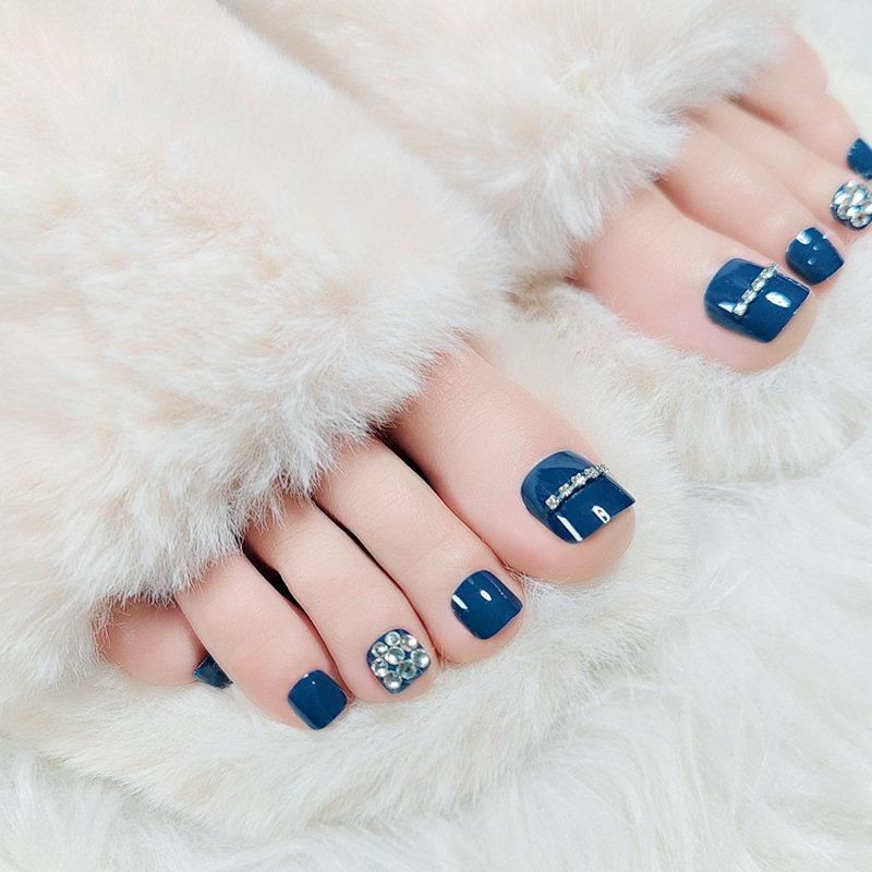 Summer New Sapphire White Manicure Shining Full Diamond Toenails Removable Finished Wear False Toenails