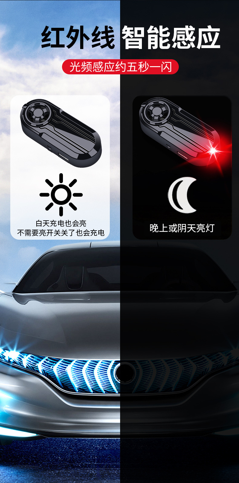Car Solar Simulation Anti-Theft Device Car Alarm Solar Flash Light Artificial Led Anti-Theft Warning Light
