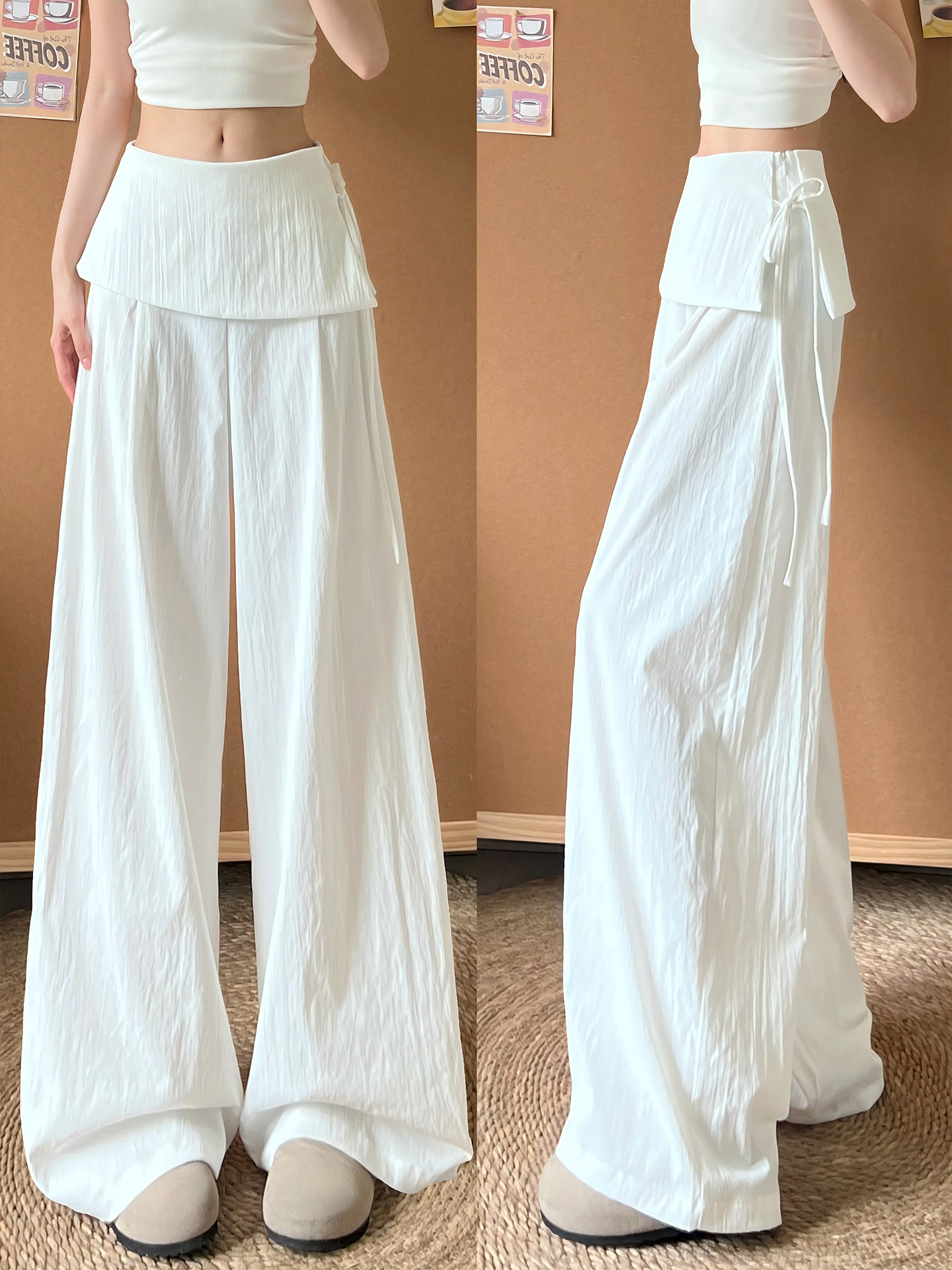 Quần culottes nữ ống rộng cạp cao phối khóa kéo bên hông chất liệu linen — Màu xám đậm (Extended)