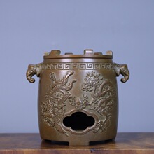 纯铜龙凤炭炉象耳煮茶木炭壶炉木炭炉仿古家用摆件香炉茶桌茶道