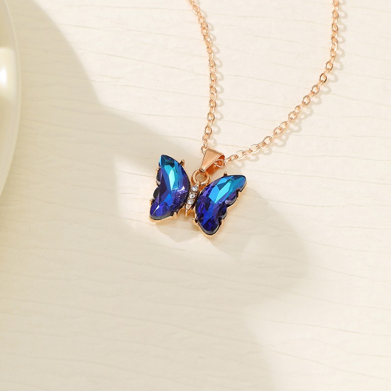 Ventas transfronterizas calientes coloridas 3 piezas de aretes collar anillo de moda europea y americana mariposa elegante collar de diamantes para mujeres image 16