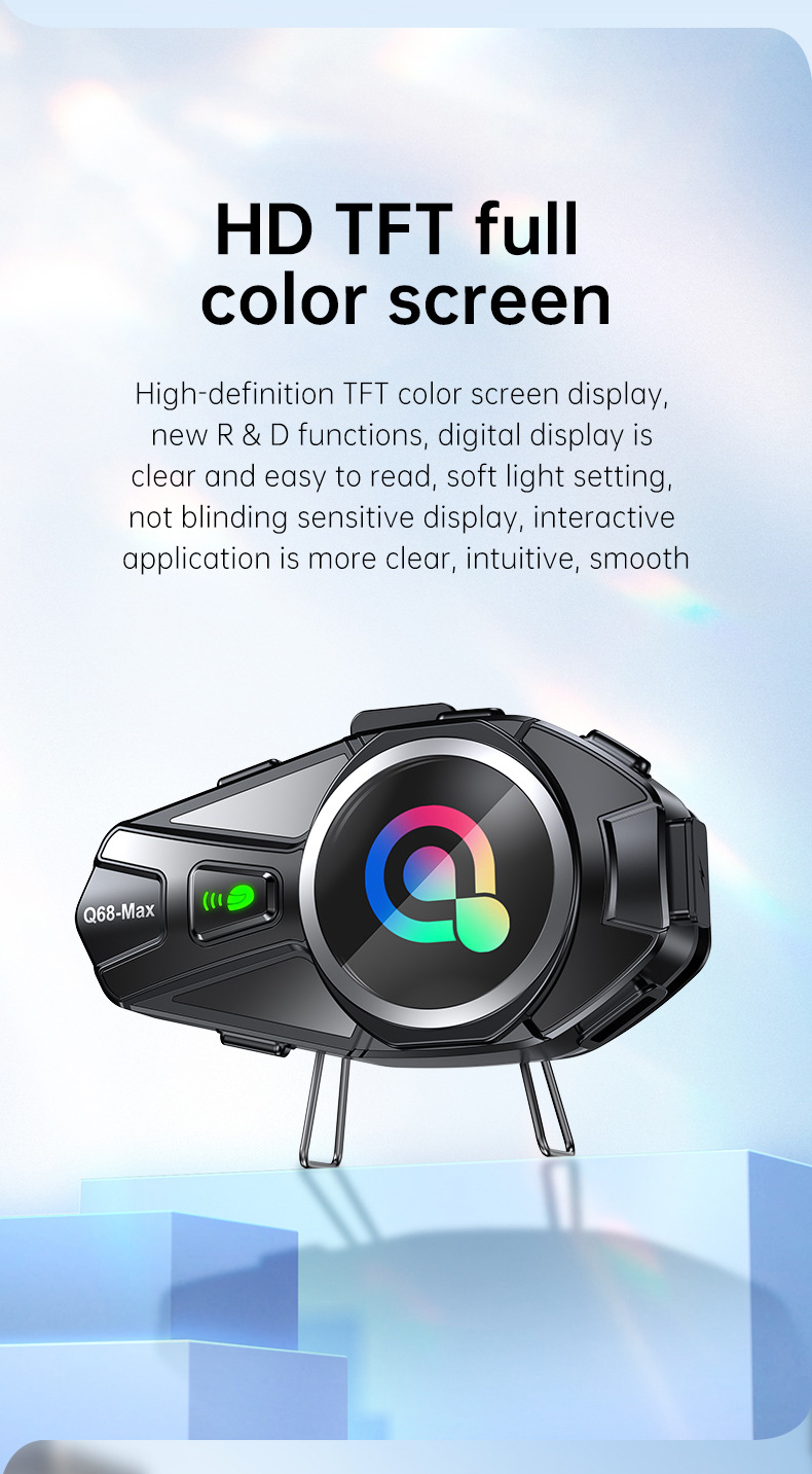 Q68Max Cross-Border Popular Helmet Bluetooth Headset with Mixed Sound Music Sharing, Full-Color Screen, Fm Intercom Helmet Headset