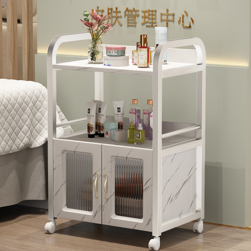 화이트 프레임 + 마블 패턴 롱홍 유리 캐비닛 - 공식 표준 사양 - 50x33x83cm☆☆