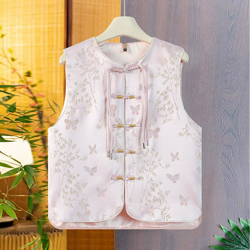 Жаккардовый жилет в китайском стиле в стиле ретро, ​​новинка 2025 года, весенне-осенняя верхняя одежда на пуговицах, верхняя куртка