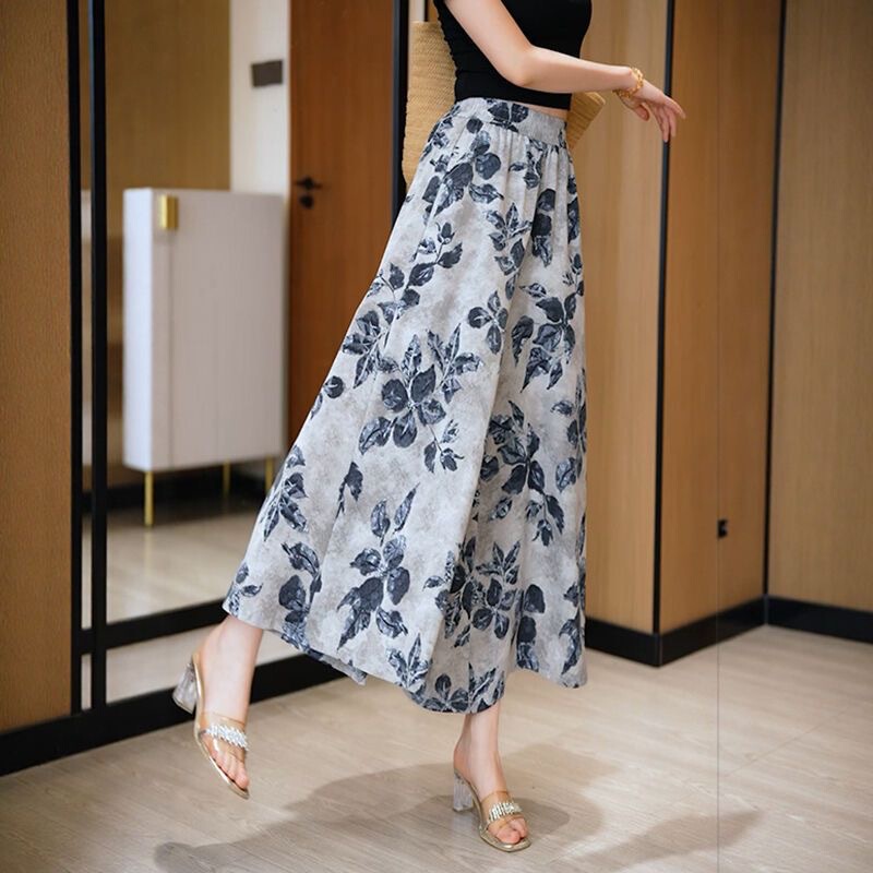 レトロプリントアイスシルクスカート女性用、スリムで伸縮性のある大きいサイズのドレープ付き大きいサイズの伸縮性スカート|undefined
