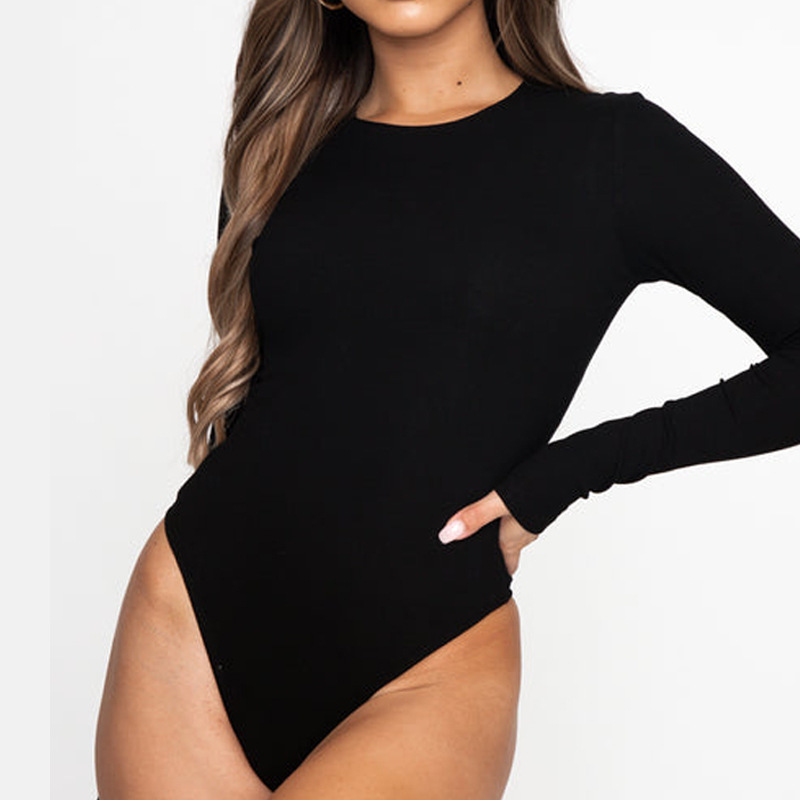 2023 Cross-Border European and American Export Spring New Women's Clothing Tight Sexy Round Neck Long-Sleeved Jumpsuit Bodysuit