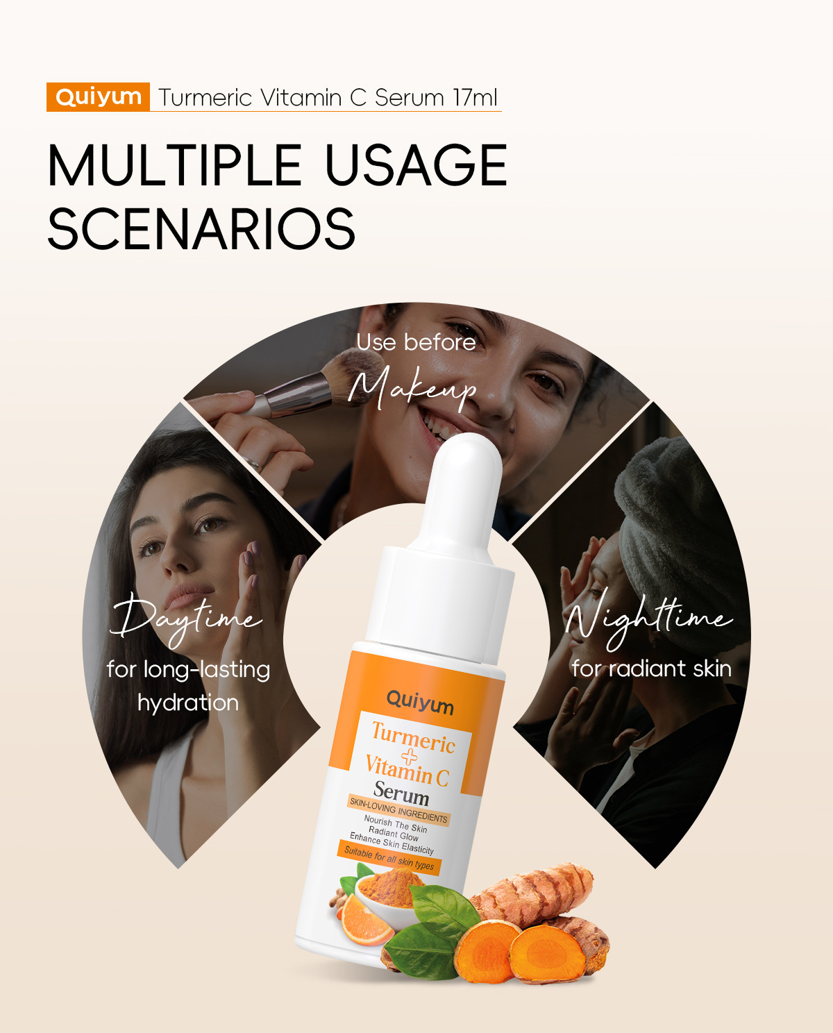 quiyum cross-border new Product Turmeric Vitamin c Essence 17ml for hydrating, moisturizing and nourishing, in stock from the manufacturer undefined