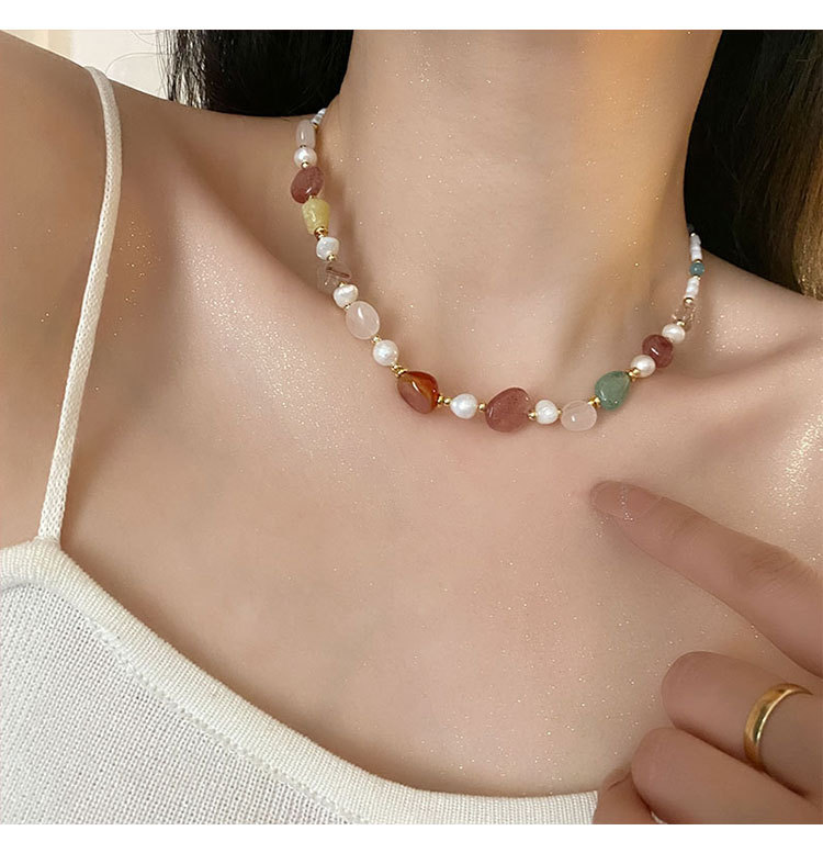 18K Real Gold Plated Plating Material Necklace Classification Freshwater Pearl Agate Titanium Steel Beaded Chain Geometric Necklace