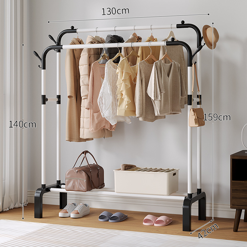 Doble barra reforzada de 130 cm en blanco, estante + gancho de ropa