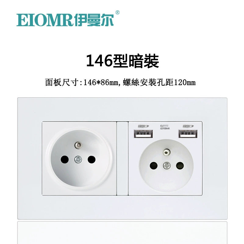 Dual European socket panel 16A, dual USB charging, multiple finishes (German/French, glass/metal)