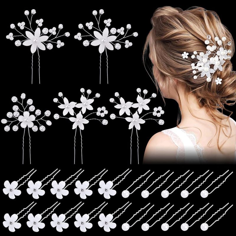 真珠のu型のヘアピンのヘアピンのビーズの花の髪とフォークの髪のドリルの花嫁の髪の花のフォークのu型のヘアピンの女性|undefined