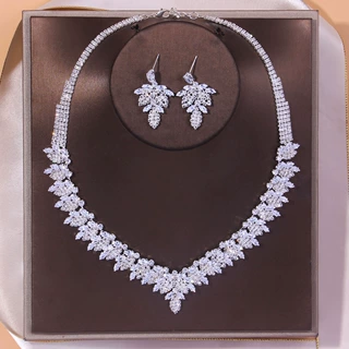 轻奢马眼锆石项链耳环套装时尚饰品简约新娘首饰套装Jewelry Set