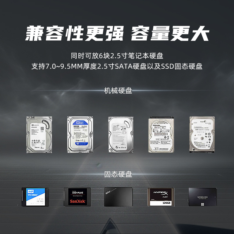 Caja de disco duro incorporada multi-disco del disco duro del Multi-disco de 2,5 pulgadas SATA toda-caja metálica del disco duro de la unidad óptica con el ventilador