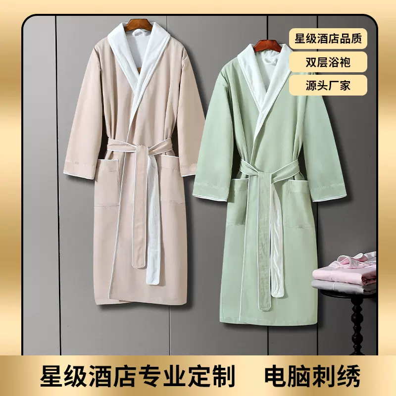 双层华达呢高档浴袍女春秋季情侣长款速干浴巾吸水男秋冬睡衣睡袍