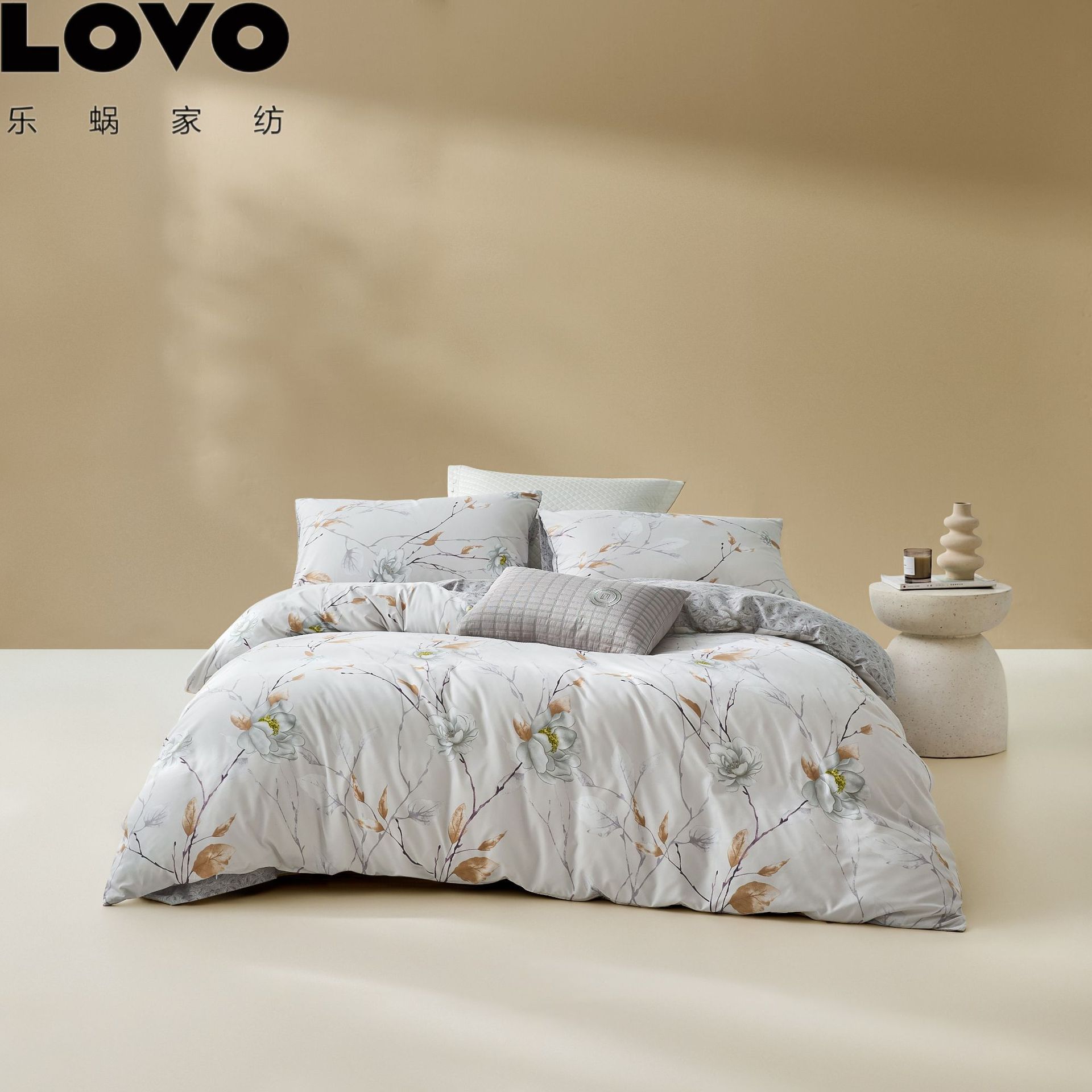 罗莱LOVO乐蜗家纺床上四件套床单被套批发素银梅香