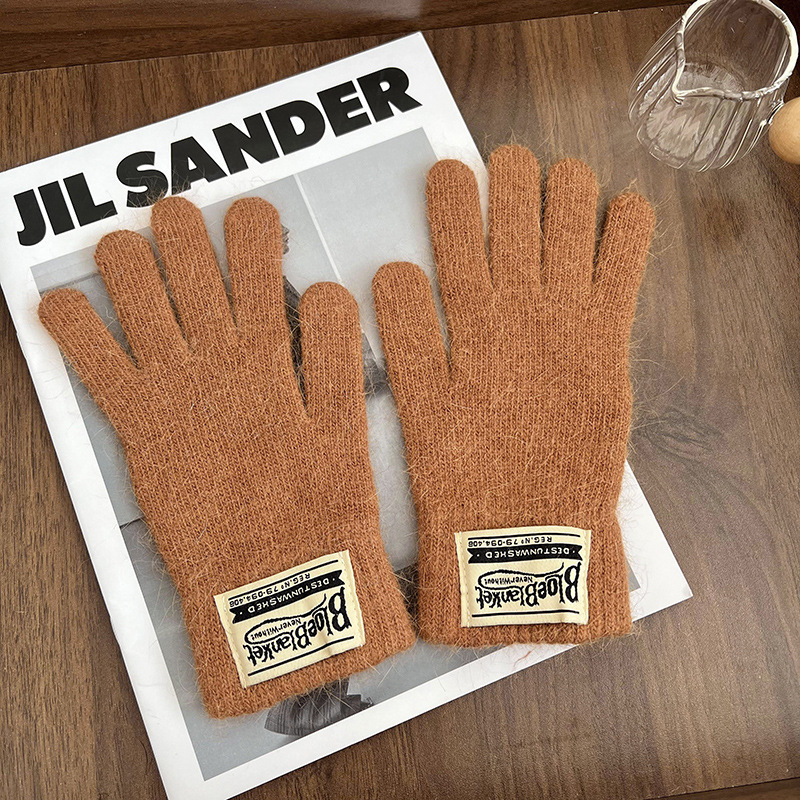Guantes de invierno caliente estilo coreano de color sólido versátil guantes de lana de punto para mujeres a prueba de viento pantalla táctil guantes de dedos al por mayor