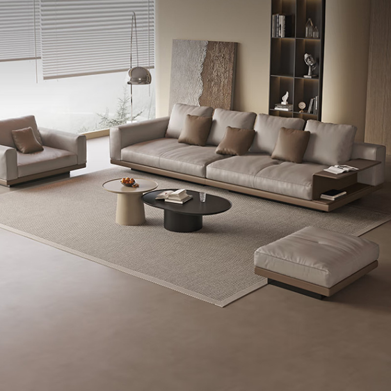 Sofá de cuero estilo italiano, sofá minimalista tapizado en cuero para sala de estar, adecuado para apartamentos grandes y pequeños, sofá de cuero genuino de alta gama de lujo ligero.