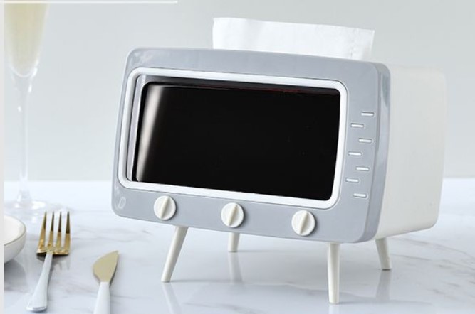 Sala de estar creativa de alta gama caja de pañuelos vintage TV mesa de café caja de pañuelos teléfono móvil de visualización rack de tejido