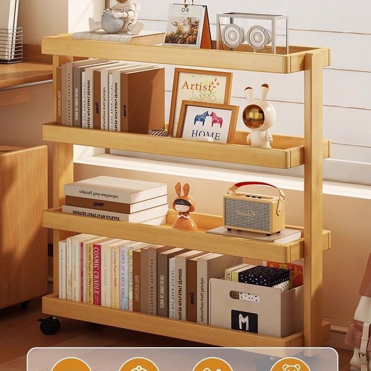 Small Cart Storage Bookshelf Floor-Standing Storage Rack Bedroom Living Room Home Living Room Decoration Bedroom Multi-Layer Storage Rack