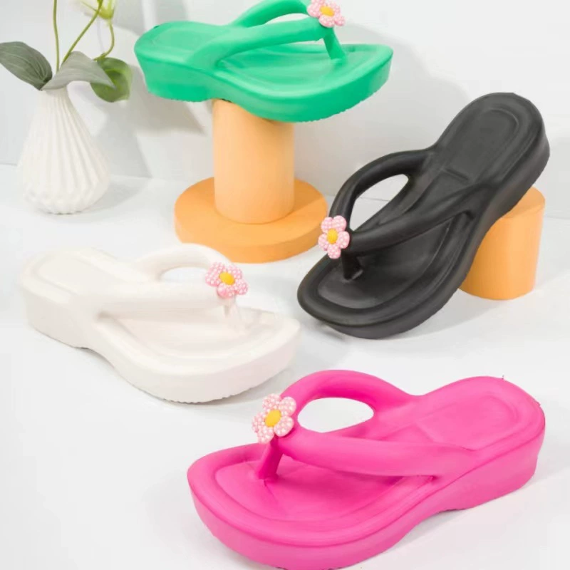 Модные простые однотонные Цветочные шлепанцы, женская верхняя одежда, сандалии для обуви с зажимом для ног на толстой подошве, повседневные сандалии