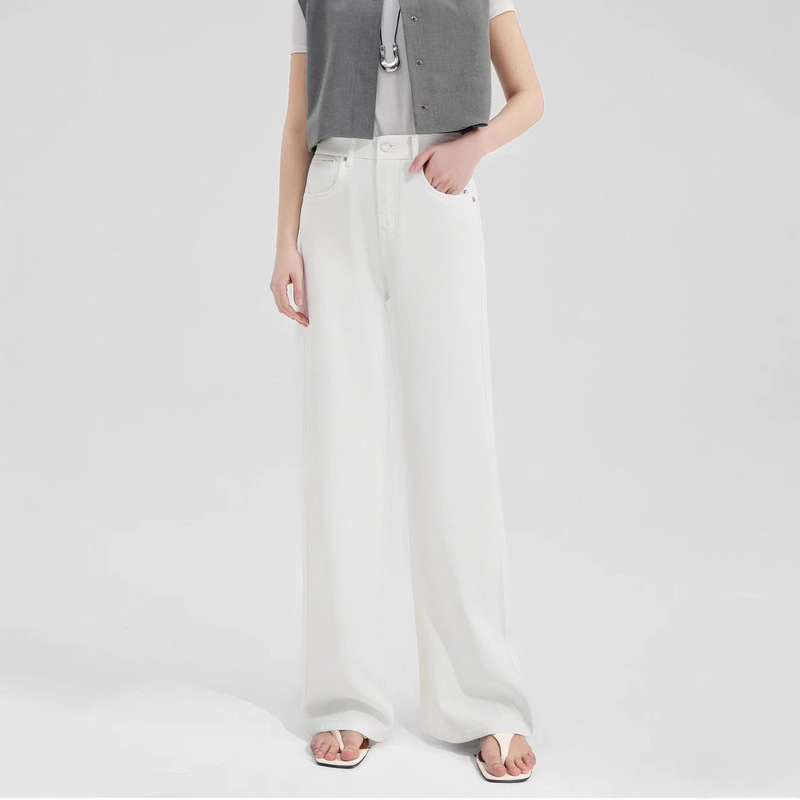 Lyocell Narrow Wide-Leg White Jeans for Women, Spring and Autumn 2026 New High-Waisted Petite Straight Pants
