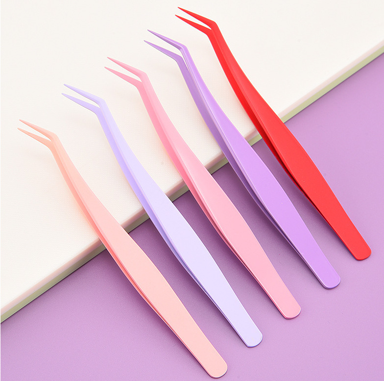 金羽夹不锈钢镊子美容睫毛夹分毛夹假睫毛镊子嫁接弯头美睫美甲钳