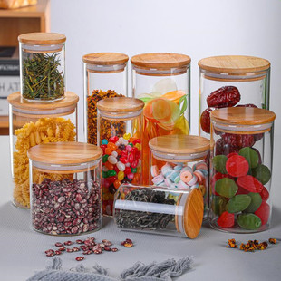 Straight tube glass grains storage sealed jar with lid multi-specification transparent glass tea glass bottle household storage jar