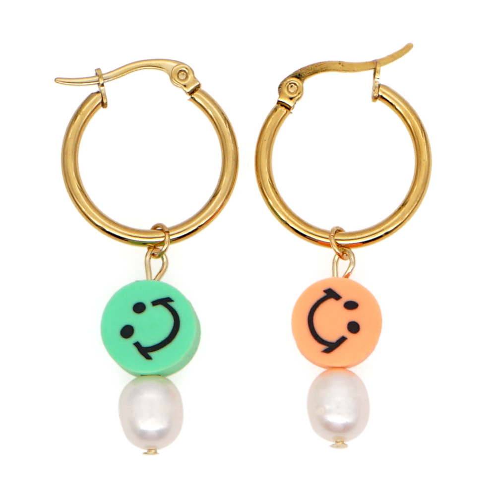 fashion rainbow smiley face pearl stainless steel big earringspicture29
