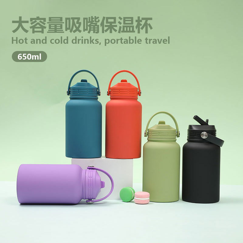跨境新款650ml运动水壶 便携提手吸嘴水杯 不锈钢美式大口保温杯|undefined