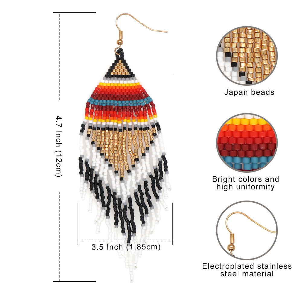 Bohemian Multicolor Glass Beaded Tassel Women's Drop Earrings 1 Pair display picture 1