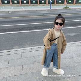 女童韩版洋气连帽针织开衫外套长款2026春秋新款慵懒风儿童毛衣潮