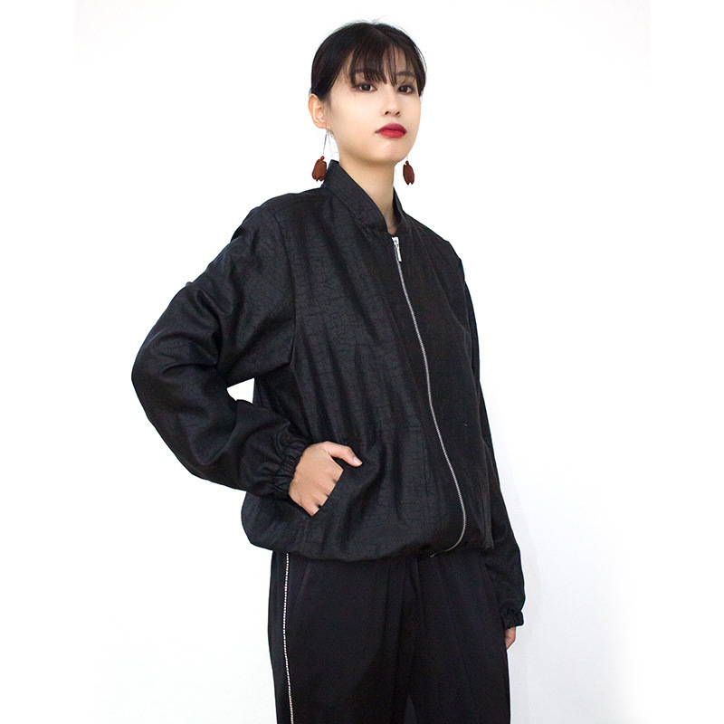 2024 Autumn Style Xiangyun Silk Black Turtle Pattern Stand Collar Small Jacket, Black, Light and Mature, Casual, Versatile, Elegant for Commuting