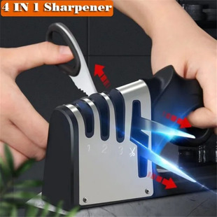 Four-In-One Knife Sharpening Artifact Kitchen Knife Stainless Steel Whetstone Sharpening Kitchen Knife Sharpening Scissors Multi-Purpose Portable Tool