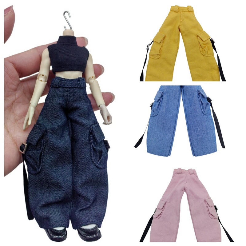 A Si 2.03.0 Doll Clothes Work Pants a Si Doll Clothes Denim Long Pants with Streamers and Long Pockets