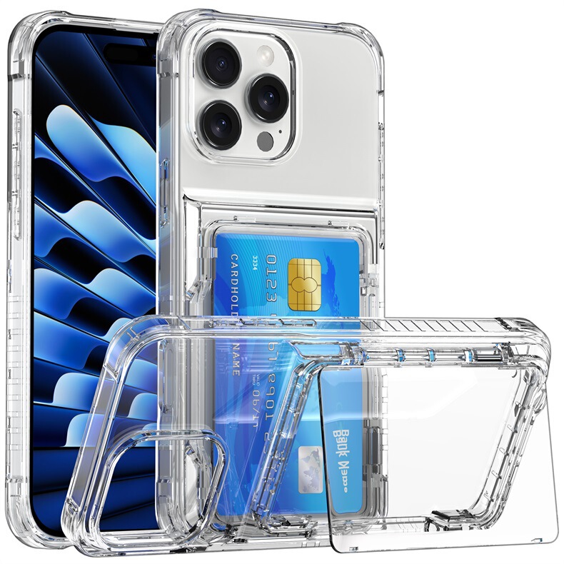 For iPhone16 Transparent Flip Card Phone Case 15ProMax Drop-resistant Multifunctional Protective Case for Apple 14