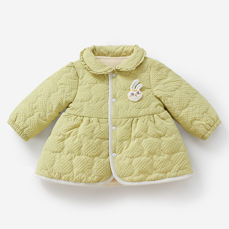 Abrigo de niñas Primavera, otoño e invierno Bebé forrado de vellón cálido acolchado engrosado cardigan estilo occidental abrigo de invierno ropa de bebé niñas