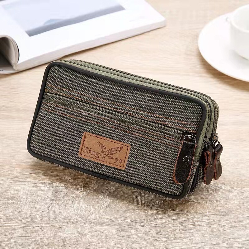 2023 canvas waist bag men's belt horizontal and vertical waist hanging wallet outdoor sports mobile phone bag construction site waist bag