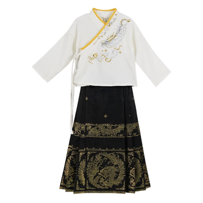 Юбка с верхом Hanfu для мальчиков, улучшенная осенне-зимняя повседневная старинная одежда Ming, костюм высокого класса для детей среднего возраста