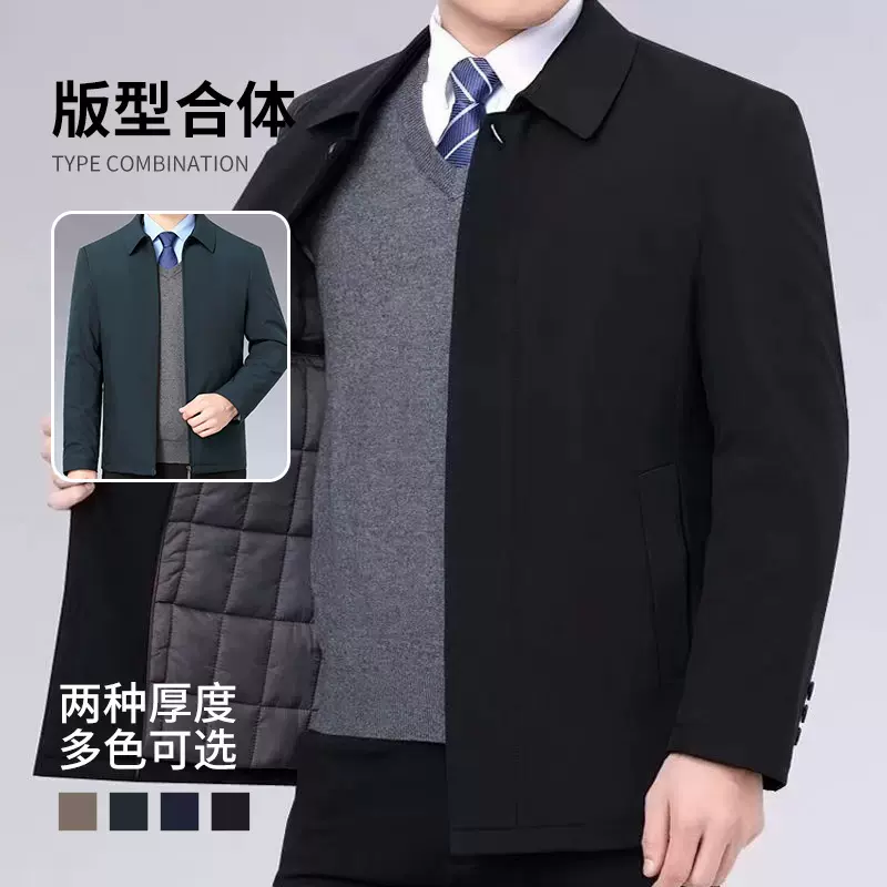 男士冬季保暖行政夹克外套加厚时尚翻领棉服中老年商务休闲爸爸装