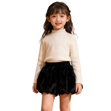 女童纯色绒绒花苞裤2022冬季新款女宝宝个性时髦裤子儿童百搭裤潮